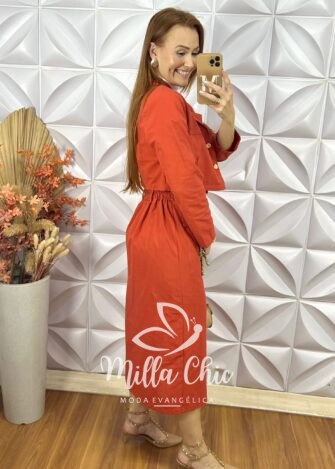 Comjunto Jaque Em linhão - Laranja - Milla Chic