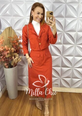 Comjunto Jaque Em linhão - Laranja - Milla Chic