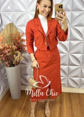 Comjunto Jaque Em linhão - Laranja - Milla Chic