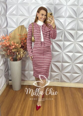 Conjunto Cláudia Em Tweed - Vermelho - Milla Chic
