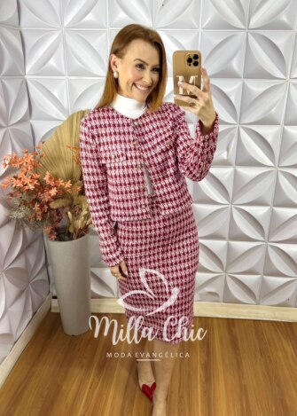 Conjunto Cláudia Em Tweed - Vermelho - Milla Chic