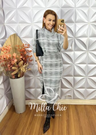 Milla Chic - millachic com br conjunto lilian em tweed 6 Conjunto Lilian Em Tweed - Cinza - Milla Chic