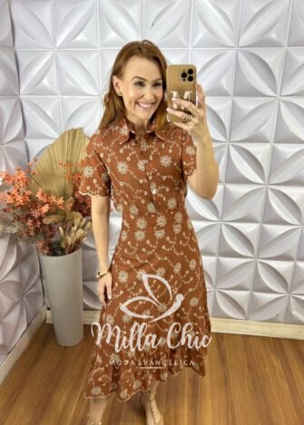 Conjunto Natália Em Lesie Algodão Bordada - Marrom - Milla Chic
