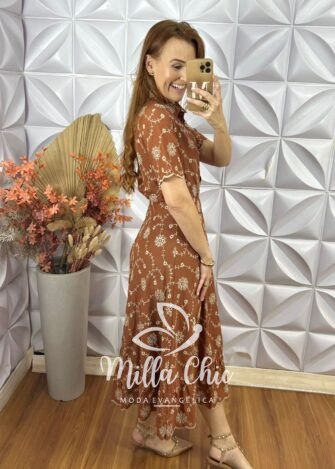 Conjunto Natália Em Lesie Algodão Bordada - Marrom - Milla Chic