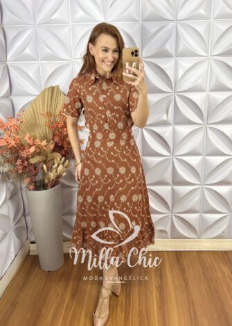 Conjunto Natália Em Lesie Algodão Bordada - Marrom - Milla Chic