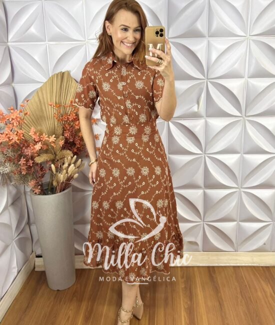Conjunto Natália Em Lesie Algodão Bordada - Marrom - Milla Chic
