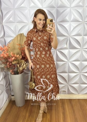 Conjunto Natália Em Lesie Algodão Bordada - Marrom - Milla Chic