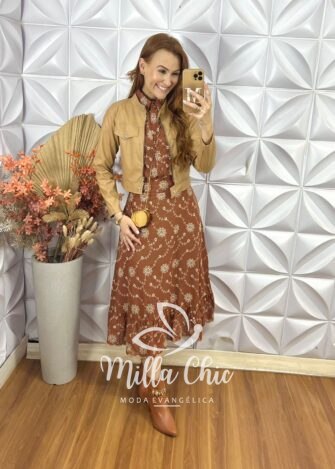 Conjunto Natália Em Lesie Algodão Bordada - Marrom - Milla Chic