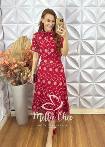 Conjunto Natália Em Lesie Algodão Bordada - Vermelho - Milla Chic