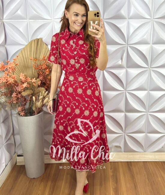 Conjunto Natália Em Lesie Algodão Bordada - Vermelho - Milla Chic