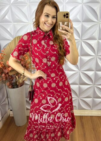 Conjunto Natália Em Lesie Algodão Bordada - Vermelho - Milla Chic