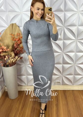 Conjunto Sirlei Em Tricot Modal - Cinza - Milla Chic