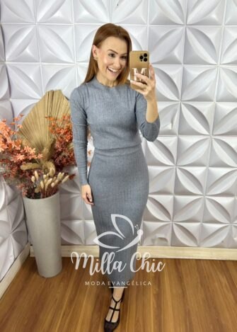 Conjunto Sirlei Em Tricot Modal - Cinza - Milla Chic