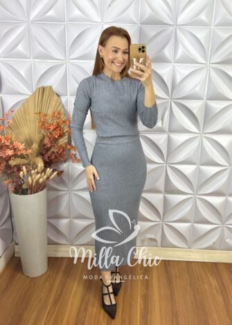 Conjunto Sirlei Em Tricot Modal - Cinza - Milla Chic