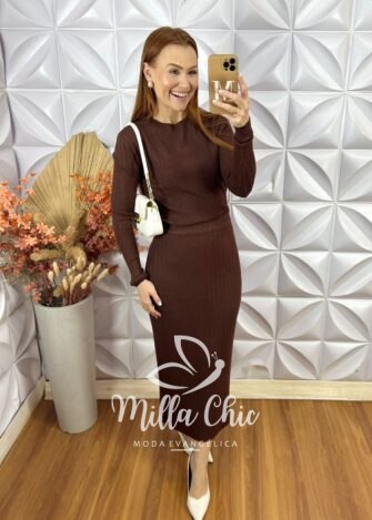 Conjunto Sirlei Em Tricot Modal - Marrom - Milla Chic