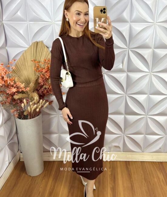Conjunto Sirlei Em Tricot Modal - Marrom - Milla Chic