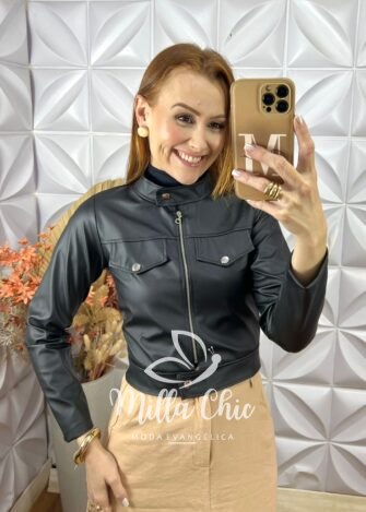 Jaqueta Lúcia Em P.U - Preto - Milla Chic