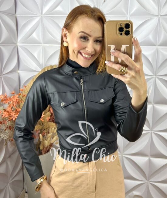 Jaqueta Lúcia Em P.U - Preto - Milla Chic