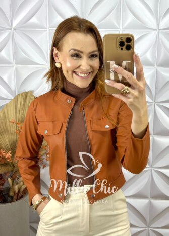 Milla Chic - millachic com br jaqueta lucia em p u terracota 5 Jaqueta Lúcia Em P.U - Terracota - Milla Chic