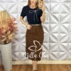 Saia Altina Em Cotelê - Marrom - Milla Chic