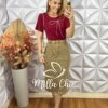 Saia Altina Em Cotelê - Bege - Milla Chic