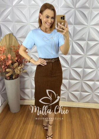 Milla Chic - millachic com br saia altina em cotele marrom 2 Saia Altina Em Cotelê - Marrom - Milla Chic