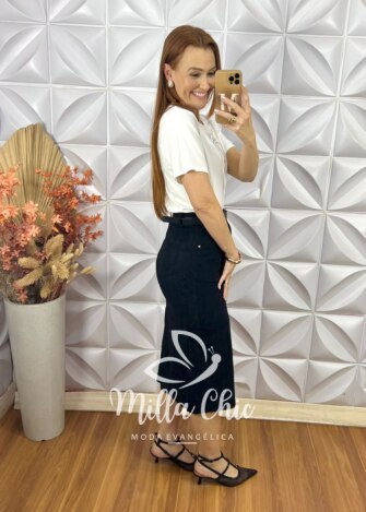 Saia Altina Em Cotelê - Preta - Milla Chic