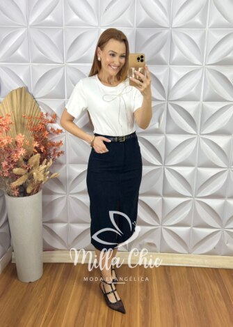 Saia Altina Em Cotelê - Preta - Milla Chic