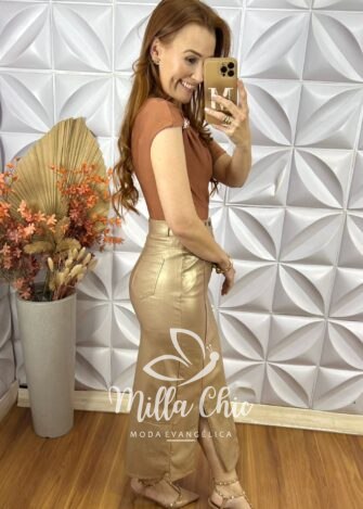 Milla Chic - millachic com br saia iris em sarja resinada dourado 3 Saia Iris Em Sarja Resinada- Dourado - Milla Chic