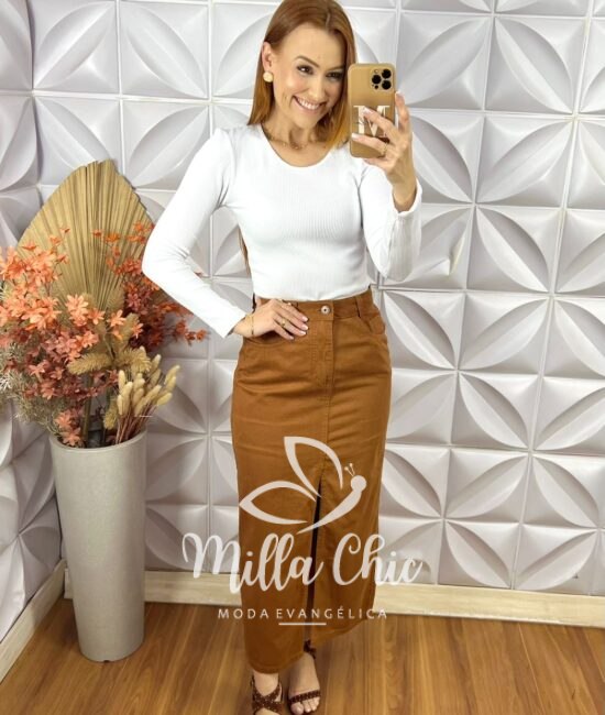Saia jeans Babi - Caramelo - Milla Chic