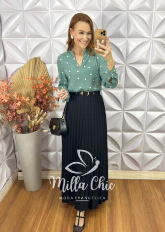 Saia Longa Solange Plissada - Preto - Milla Chic