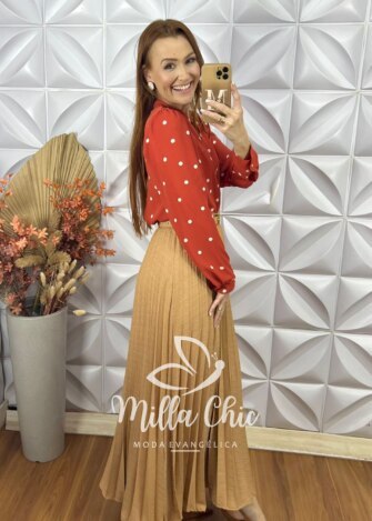 Saia Longa Solange Plissada - Bege - Milla Chic