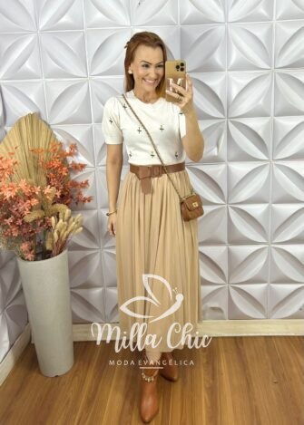 Saia Lorena Em Tule - Bege - Milla Chic