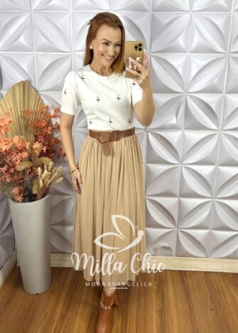 Saia Lorena Em Tule - Bege - Milla Chic