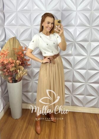 Saia Lorena Em Tule - Bege - Milla Chic