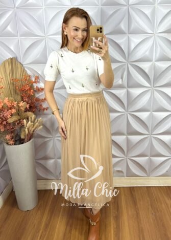 Saia Lorena Em Tule - Bege - Milla Chic