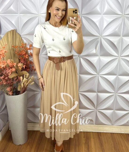 Saia Lorena Em Tule - Bege - Milla Chic