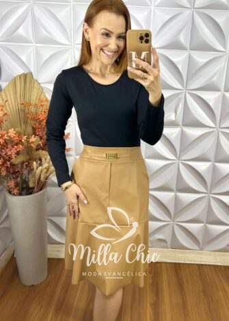 Milla Chic - millachic com br saia mada em couro p u preta 10 Saia Mada Em Couro P.U - Bege - Milla Chic