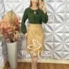 Saia Mada Em Couro P.U - Bege - Milla Chic