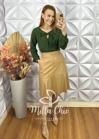 Milla Chic - millachic com br saia mada em couro p u preta 7 Saia Mada Em Couro P.U - Bege - Milla Chic