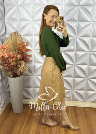 Milla Chic - millachic com br saia mada em couro p u preta 8 Saia Mada Em Couro P.U - Bege - Milla Chic