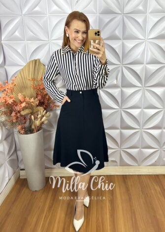 Saia Rafaela Em Alfaiataria Marrant- Preto - Milla Chic