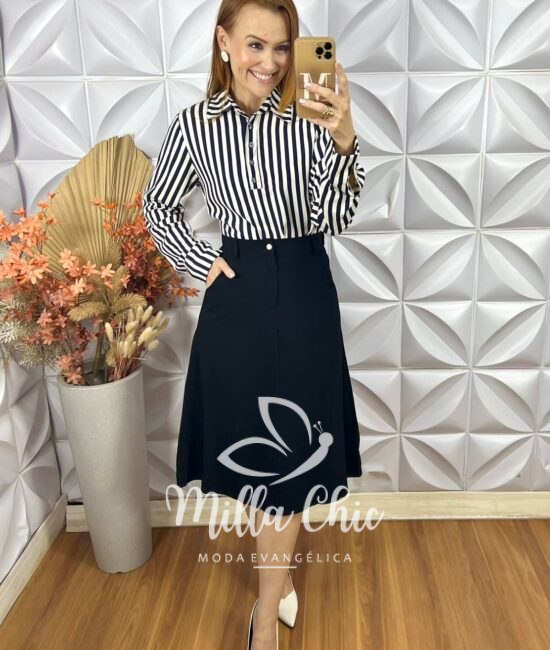 Saia Rafaela Em Alfaiataria Marrant- Preto - Milla Chic