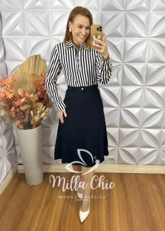 Saia Rafaela Em Alfaiataria Marrant- Preto - Milla Chic