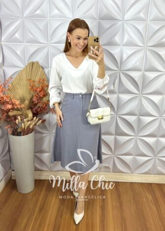 Saia Rafaela Em Alfaiataria Marrant- Preto - Milla Chic