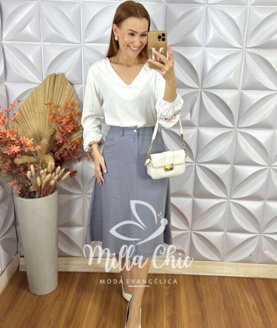 Saia Rafaela Em Alfaiataria Marrant- Preto - Milla Chic