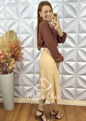 Saia Rafaela Em Alfaiataria Marrant- Preto - Milla Chic