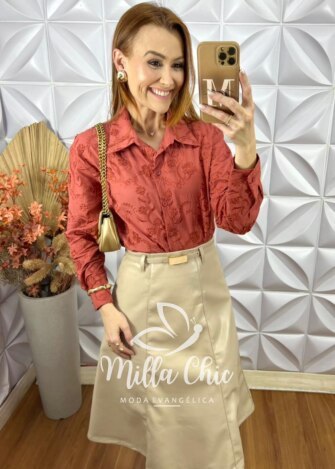 Saia Tamires Em P.U - Bege - Milla Chic