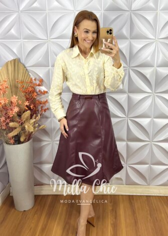Milla Chic - millachic com br saia tamires em p u marsala 4 Saia Tamires Em P.U - Marsala - Milla Chic