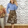 Saia Tamires Em P.U - Marrom - Milla Chic